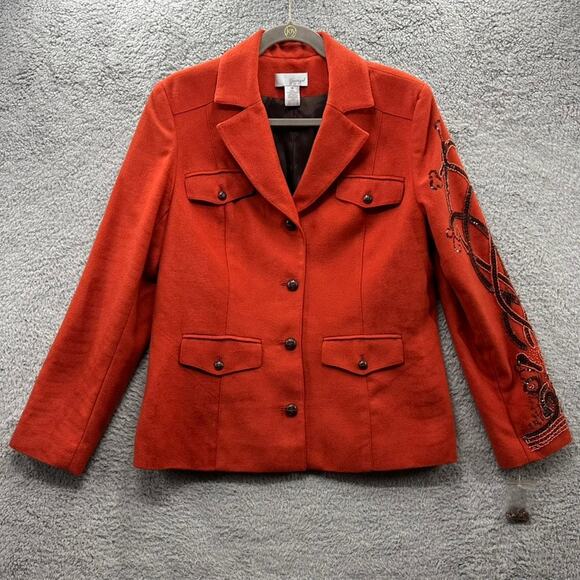 Spiegel Women's Size 16 NWT Jacket Orange Beaded Sleeve Lined Buttons Fall Warm - Picture 1 of 12